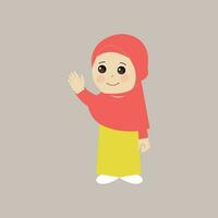 moslim kind, weinig meisje Ramadan tekenfilm vector illustratie. schattig vrouw kind in traditioneel kleren. gelukkig en glimlachen kinderen karakter in hijaab. moslim meisje in verschillend actie