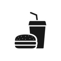 Hamburger en zacht drinken kop icoon. snel voedsel icoon, silhouet vlak ontwerp. vector illustratie
