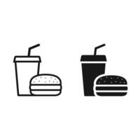 hamburger en drinken vector icoon set. hamburger met zacht drinken icoon vector