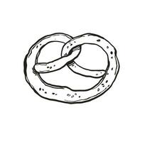 vector Duitse bakkerij zoute krakeling of Bretzel, hand- getrokken schetsen van krokant brood met sesam zaad, oktoberfeest bier festival, traditioneel Beiers tekening schets krakeling, zwart en wit inkt illustratie