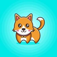 schattige oranje hond of puppy met een lachend gezicht en een halsketting van been op een blauwe achtergrond vector