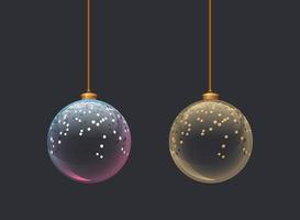 twee transparante glazen bollen met glitter. kerst speelgoed. decor voor nieuwjaarsboom. decoratie-element voor winterreclame vector