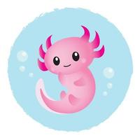 lachende roze cartoon axolotl in water bubble vector