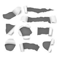 wit papier gescheurd lege blanco pagina's gaten ambacht gescheurde kogel verscheurde vector 3D-sjabloon