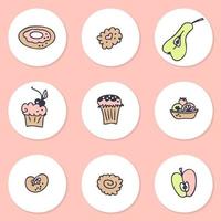instagram verhaal hoogtepunt iconen set gebak en fruit. logo-ontwerp voor cafés en bakkerijen. hand getekende vectorillustratie. vector