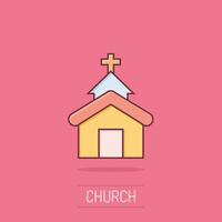 kerk icoon in grappig stijl. kapel vector tekenfilm illustratie Aan geïsoleerd achtergrond. religieus gebouw bedrijf concept plons effect.