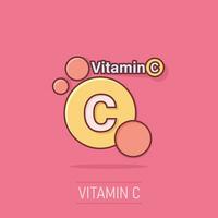 vitamine c icoon in grappig stijl. pil capsule tekenfilm vector illustratie Aan geïsoleerd achtergrond. drug plons effect bedrijf concept.
