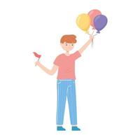 jongen met ballonnen feest vector