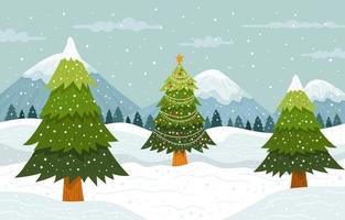 berg winter uitzicht kerstboom achtergrond vector
