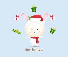 schattig baby santa kostuum met cadeau voor merry christmas illustratie set premium vector