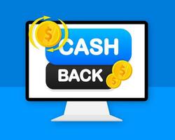 cashback concept logo. contant geld terug blauw banier Aan wit achtergrond vector