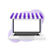 laptop met en scherm kopen. concept online boodschappen doen vector