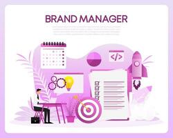 merk manager in vlak stijl. werkgevers werken Aan branding. reputatie beheer. vector illustratie.