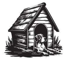 hond huis met hond schetsen, hand- getrokken in tekening stijl vector illustratie