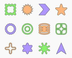 reeks van retro symbolen, vormen en tekens in y2k stijlvol, abstract pictogrammen, web toetsen, decoratief ontwerp elementen. vector illustratie.