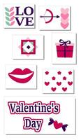reeks van Valentijnsdag dag symbolen, ansichtkaart, hart, opschrift liefde, banier sjabloon vector illustratie.