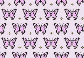 retro patroon met korrelig roze vlinder. 8-bits naadloos met mot. retro video spel esthetisch vector