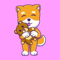 schattig shiba inu Holding een poppenbeeldverhaal vector pictogrammen illustratie. vlak tekenfilm concept. geschikt voor ieder creatief project.