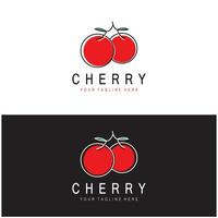 vers kers fruit logo met minimalistische blad lijn kunst stijl. voor fruit winkel, kers boerderij, taart, bedrijf, vector