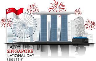 singapore nationale feestdag banner met marina bay sands singapore vector