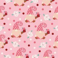 naadloos patroon met roze gnoom harten en bloemen vector illustratie