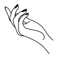 vrouw hand- bereikt. gebaar lineair icoon. non-verbaal taal. gemakkelijk vector minimalistische illustratie. grafisch element geïsoleerd Aan wit achtergrond. elegant palm van hand. vrouw arm.