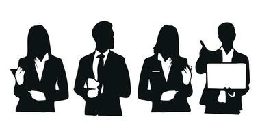 silhouet van bedrijf mensen, beide mannen en Dames, in divers poseert. silhouet bedrijf vector