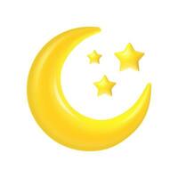 3d halve maan. maan en sterren Ramadan concept, abstract Islamitisch decoratie element. geel voor de helft maan met ster Arabisch moslim symbool geïsoleerd vector illustratie