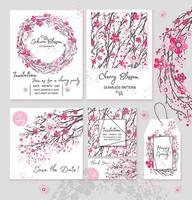 Sakura japan kersentak instellen uitnodiging lay-out banner crownt met bloeiende bloemen aquarel stijl vectorillustratie. vector