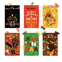 banner set voor kwanzaa met traditionele gekleurde en kaarsen die de zeven principes of nguzo saba vertegenwoordigen. vector