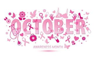 borstkanker bewustzijn maand banner. logo voor poster met tekst oktober. boodschap voor vrouwen. controleer jezelf. vector
