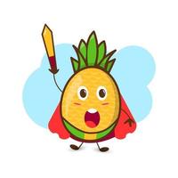 een illustratie van schattige ananas fruit mascotte koning. vector