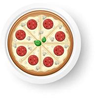 bovenaanzicht van salami kaas pizza op witte achtergrond vector