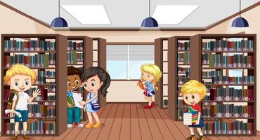 schoolbibliotheek interieur met studenten vector