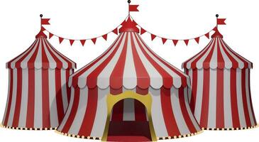 geïsoleerd circus tent. 3d circus met rood en wit strepen vector