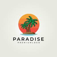 paradijs logo vector wijnoogst illustratie ontwerp, palm boom logo zingen en symbool