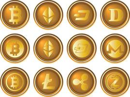 icon set crypto valuta knop met gouden lijnen