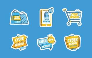 stickerset cyber maandag speciale aanbieding met grote uitverkoop vector