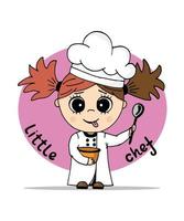 schattig klein meisje chef-kok logo-ontwerp voor het afdrukken op goederen. vector. vector