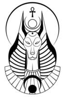 portret van oude Egyptische god Anubis. godheid met hoektand hoofd. god van dood logo tatoeëren. oude Egyptische god in zwart en wit stijl vector illustratie geïsoleerd Aan een wit achtergrond