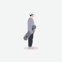 kant visie van een staand skateboarder vector illustratie. actief persoon genieten van Aan een skateboard.