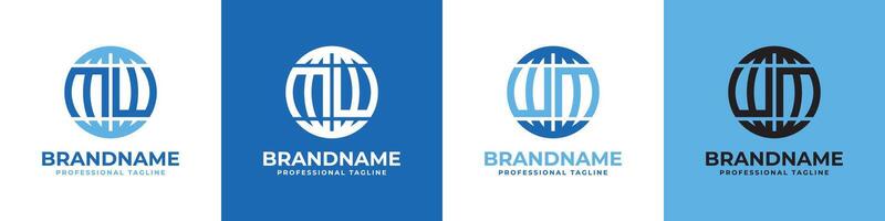 brief mw en wm wereldbol logo set, geschikt voor ieder bedrijf met mw of wm initialen. vector