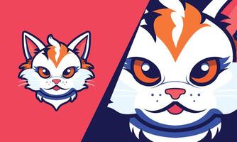 schattig kat hoofd vector wit oranje kleur met roze achtergrond geschikt voor logo, e-sport, web enz.