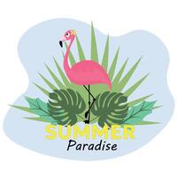 zomer paradijs. schattig roze flamingo zomer achtergrond. strand afdrukken ontwerp voor t-shirt. palm boom, flamingo. Miami strand vector