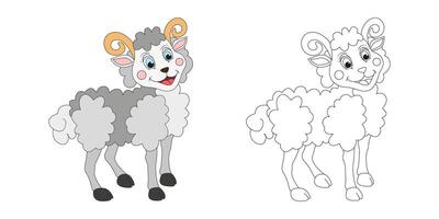 RAM of schapen lijn en kleur illustratie. tekenfilm vector illustratie voor kleur boek.