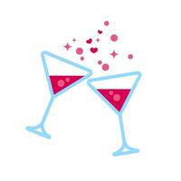 wijn gerinkel liefde concept. twee wijn bril feestelijk geroosterd brood romantisch dating vector