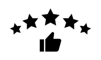 klant tevredenheid beoordeling icoon. vijf ster terugkoppeling met duim omhoog vector. Leuk vinden teken symbool vector