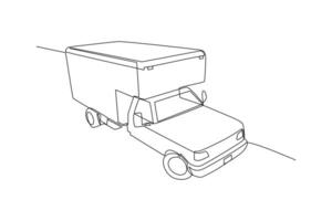 een doorlopend lijn tekening van levering vrachtauto concept. tekening vector illustratie in gemakkelijk lineair stijl.