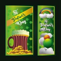 st patricks dag bier munten ballonnen regenboog groene banners vector