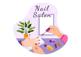 nagel Pools salon vector illustratie met ontvangen van manicure of pedicure met gereedschap en accessoires naar een jong meisje concept in vlak achtergrond